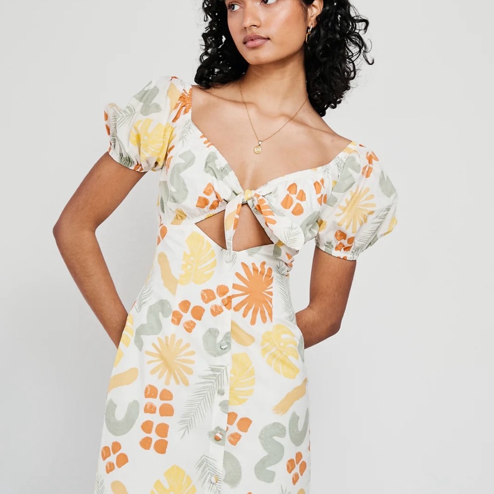 NWT SABO SKIRT Womens Cotton Desert Leaf Printed Puff Sleeve Enga Mini Dress